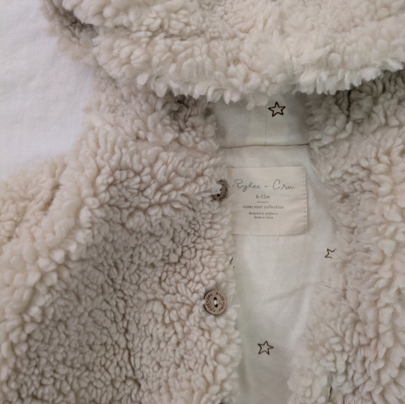 Riley & Cru Ivory Bear Suit 6-12 Months Sherpa Outerwear One Piece Coveralls - Picture 3 of 5